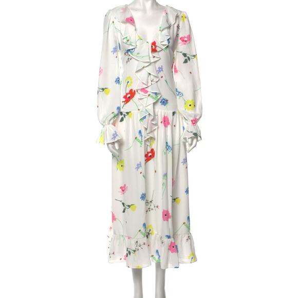 Olivia Rubin Lily White Chiffon Ruffle Floral Midi Dress 6 NWT $560 - Picture 7 of 12